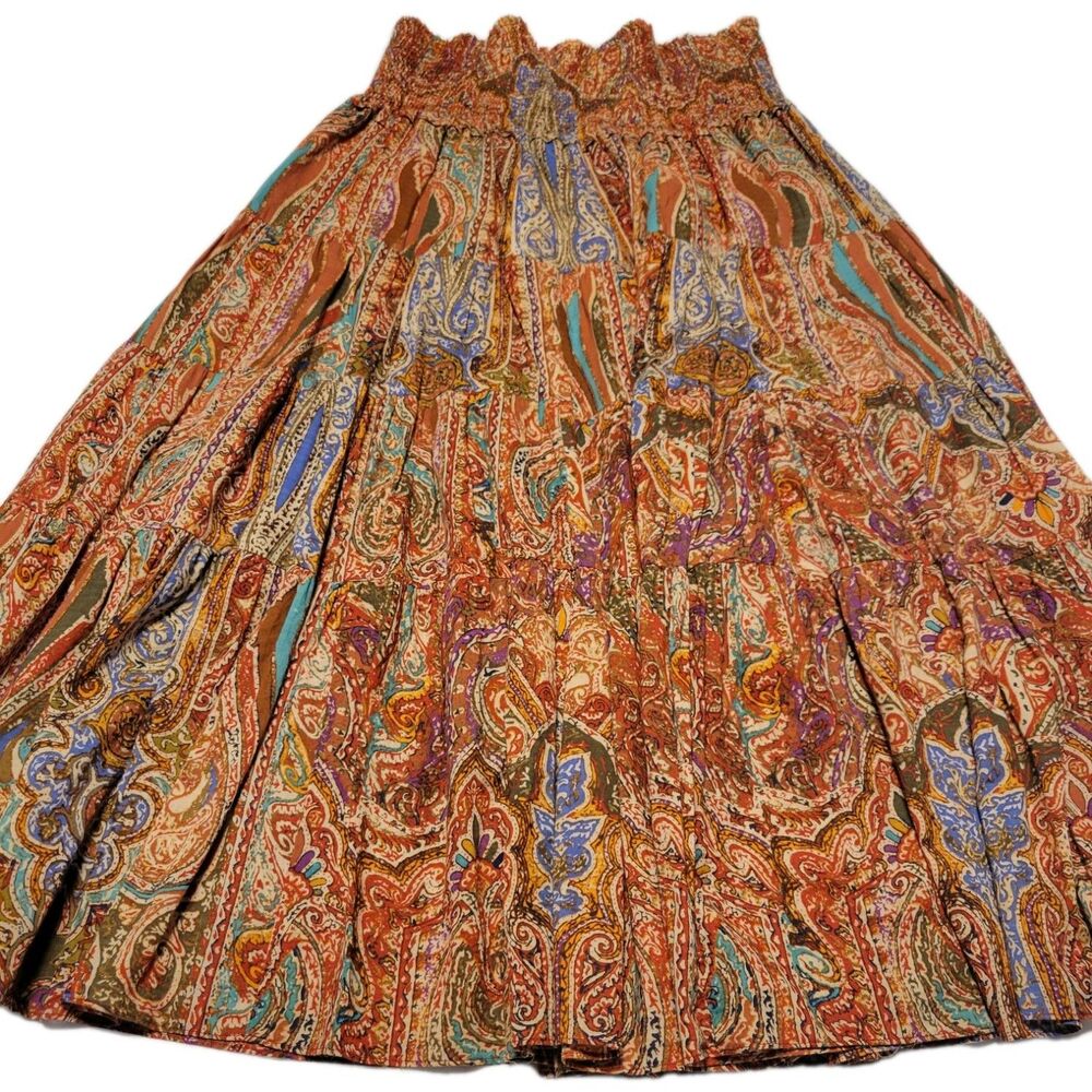 Lauren Ralph Lauren Paisley Tiered Mini Skirt in Rust, Teal & Blue